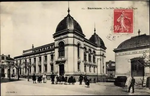 Ak Suresnes Hauts de Seine, La Salle des Fetes, Poste