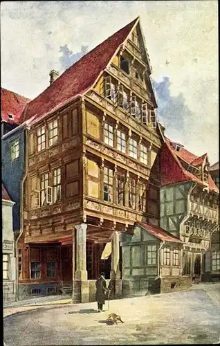 Künstler Ak Heyer, R., Hildesheim in Niedersachsen, Das Pfeilerhaus am Andreasplatz