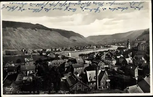 Ak Cochem Mosel, Mosel von Westen, Teilansicht