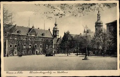 Ak Riesa an der Elbe Sachsen, Hindenburgplatz, Rathaus