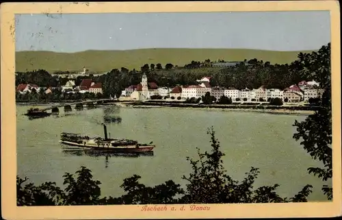 Ak Aschach an der Donau Oberösterreich, Dampfer, Blick auf den Ort