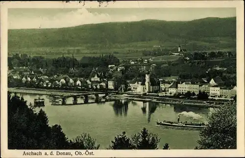 Ak Aschach an der Donau Oberösterreich, Dampfer, Blick auf den Ort