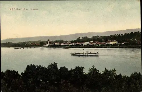 Ak Aschach an der Donau Oberösterreich, Dampfer, Blick auf den Ort