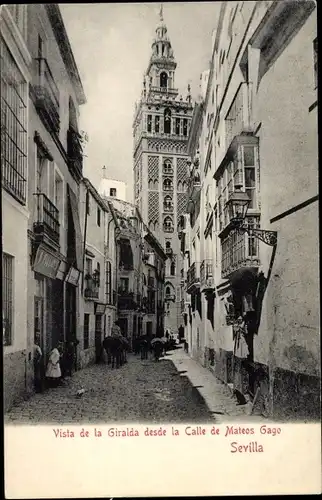 Ak Sevilla Andalusien, Vista de la Giralda desde la Calle de Mateos Gago