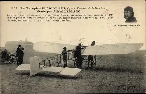 Ak Aviation, Monoplan Bleriot XIII, Aviateur Alfred Leblanc