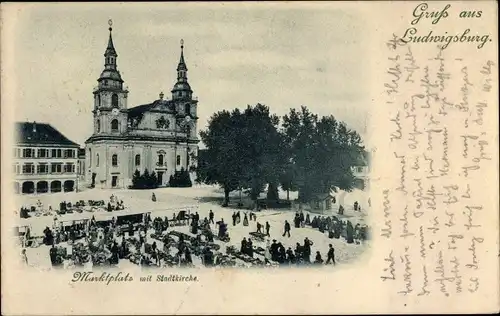 Ak Ludwigsburg in Baden Württemberg, Marktplatz mit Stadtkirche