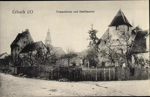 Ak Erbach im Odenwald Hessen, Tempelhaus und Stadtmauer