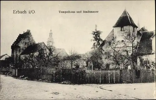 Ak Erbach im Odenwald Hessen, Tempelhaus und Stadtmauer