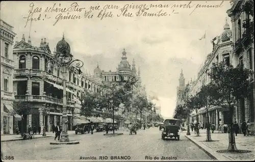 Ak Rio de Janeiro Brasilien, Avenida Rio Branco, Blick in die Straße