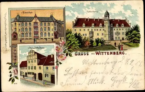 Litho Lutherstadt Wittenberg, Mittelschule, Lutherhaus, Melanchthonhaus