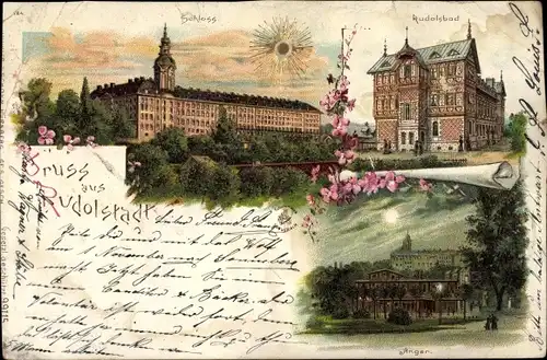 Sonnenschein Litho Rudolstadt in Thüringen, Schloss, Rudolsbad, Anger