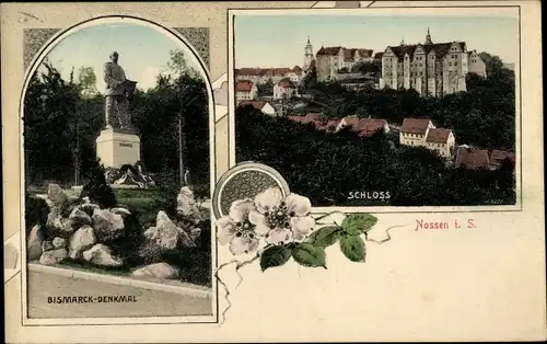 Ak Nossen in Sachsen, Schloss, Bismarck-Denkmal