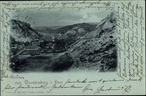 Mondschein Ak Questenberg Südharz, Panorama