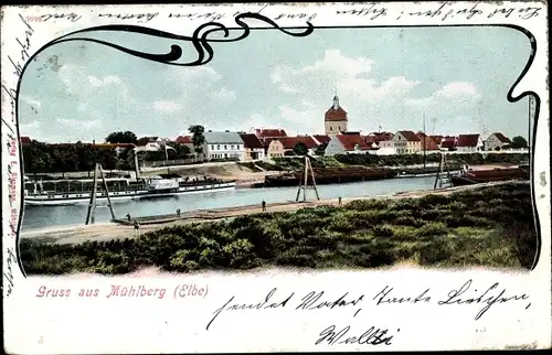 Ak Mühlberg an der Elbe, Flusspartie, Salondampfer