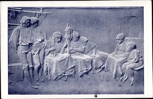 Künstler Ak St. Sucharda, Prastky, beim Spinnen, Relief