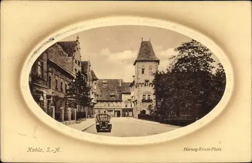 Passepartout Ak Kahla im Saale Holzland Kreis Thüringen, Herzog Ernst Platz