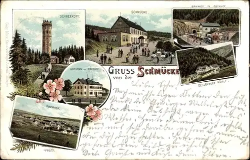 Litho Gehlberg Suhl in Thüringen, Schmücke, Oberhof, Schloss in Oberhof, Gehlberger Mühle