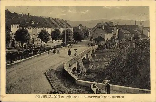 Ak Schmalkalden im Thüringer Wald, Schwemmbrücke, Obertor