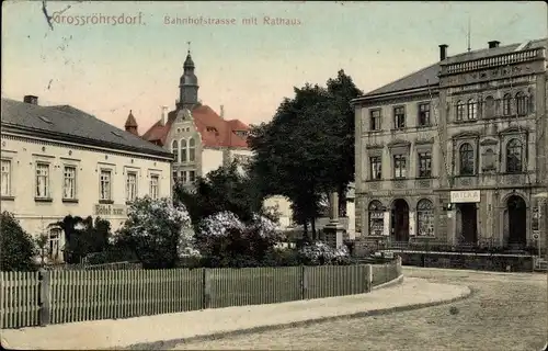 Ak Großröhrsdorf in Sachsen, Bahnhofstraße, Rathaus