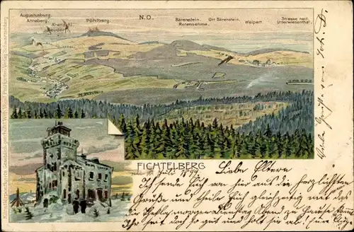 Litho Fichtelberg im Fichtelgebirge Oberfranken, Augustusburg, Bärenstein, Weipert