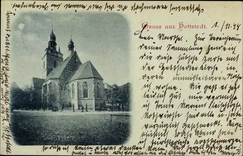 Mondschein Ak Hettstedt im Südharz, Kirche