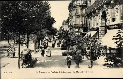 Ak Angers Maine et Loire, Boulevard de Saumur, Le Marche aux Fleurs