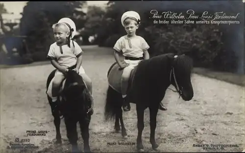 Ak Prinzen Louis Ferdinand und Wilhelm von Preußen auf Ponys