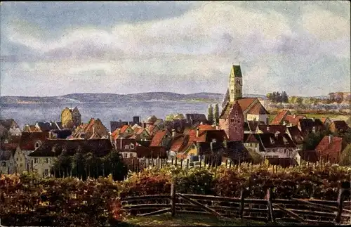 Künstler Ak Marschall, V., Meersburg im Bodenseekreis, Blick auf den Ort