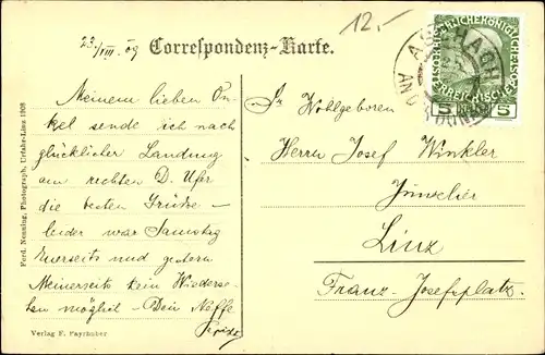 Ak Aschach an der Donau Oberösterreich, Totalansicht der Ortschaft, Dampfer