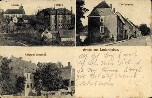 Ak Lodersleben Querfurt im Saalekreis, Rittergut Unterhof, Schloss, Kirche, Dorfstraße