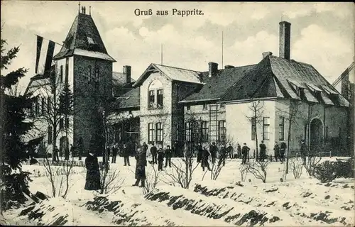 Ak Dresden Schönfeld Weißig Pappritz, Winteransicht, Gebäude