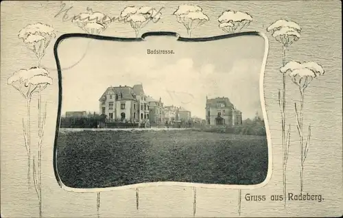Jugendstil Passepartout Ak Radeberg in Sachsen, Badstraße