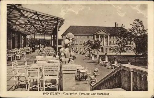Ak Bad Eilsen Niedersachsen, Fürstenhof, Terrasse und Badehaus