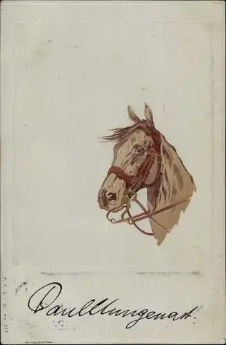 Präge Litho Pferd mit Zaumzeug, Pferdeportrait