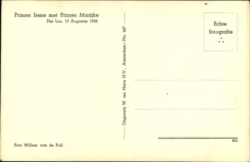 Ak Prinzessin Irene und Prinzessin Marijke von Niederlanden, 1948