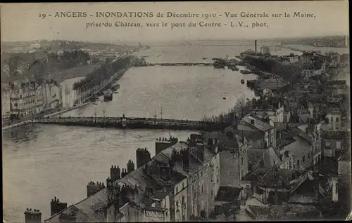 Ak Angers Maine et Loire, Inondations de Decembre 1910, Vue Generale sur la Maine