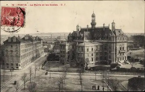 Ak Pantin Seine Saint Denis, La Mairie et les Ecoles