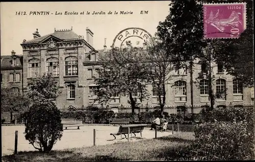 Ak Pantin Seine Saint Denis, Les Ecoles et le Jardin de la Mairie
