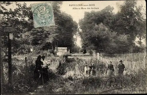 Ak Pavillons sous Bois Seine-Saint-Denis, Allee et Mare des Archers