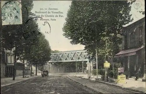 Ak Suresnes Hauts de Seine, Boulevard de Versailles, Pont du Chemin de Fer