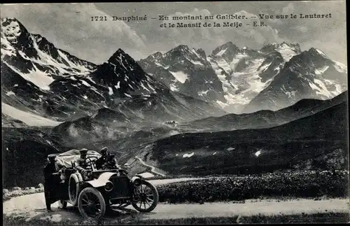 Ak Dauphiné, En montant au Galibier, Autofahrt im Gebirge