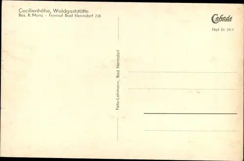 Ak Bad Nenndorf an der Weser, Cecilienhöhe, Waldgaststätte