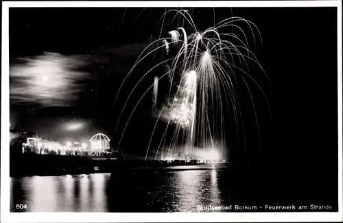 Ak Nordseebad Borkum, Motiv vom Feuerwerk am Strande