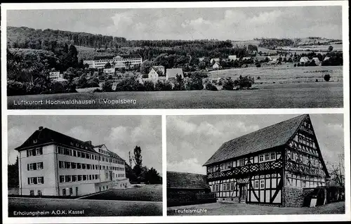 Ak Hochwaldhausen Hessen, Erholungsheim der AOK Kassel, Teufelsmühle, Panorama
