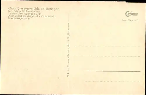 Ak Ratingen Nordrhein Westfalen, Gaststätte Auermühle