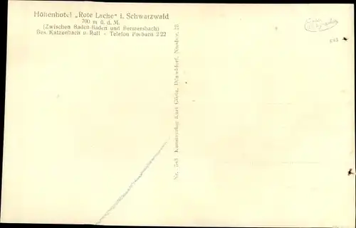 Ak Forbach Schwarzwald, Höhenhotel Rote Lache