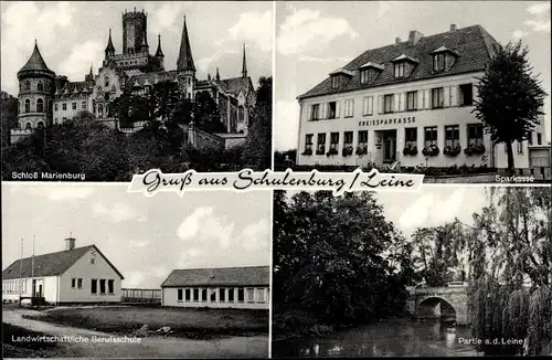 Ak Schulenburg Pattensen an der Leine, Schloss Marienburg, Sparkasse, Berufsschule