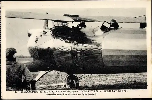 Ak Étampes Villa Cisneros, par Lemaitre et Arrachart, 1. Record de distance en ligne droite