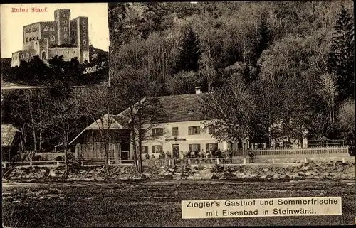 Ak Steinwänd Steinwand Hartkirchen Oberösterreich, Zieglers Gasthof, Eisenbad, Ruine Stauf