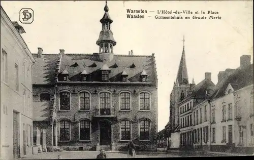 Ak Waasten Warneton Wallonien Hennegau, Hotel de Ville et la Place